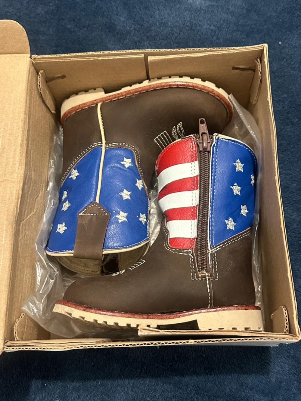 Toddler Brown Cowboy Boots with American Flag Accents